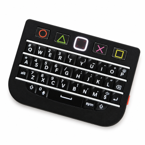 Black BBQ10KBD Pro Q10 mini keyboard with touchpad on a white background