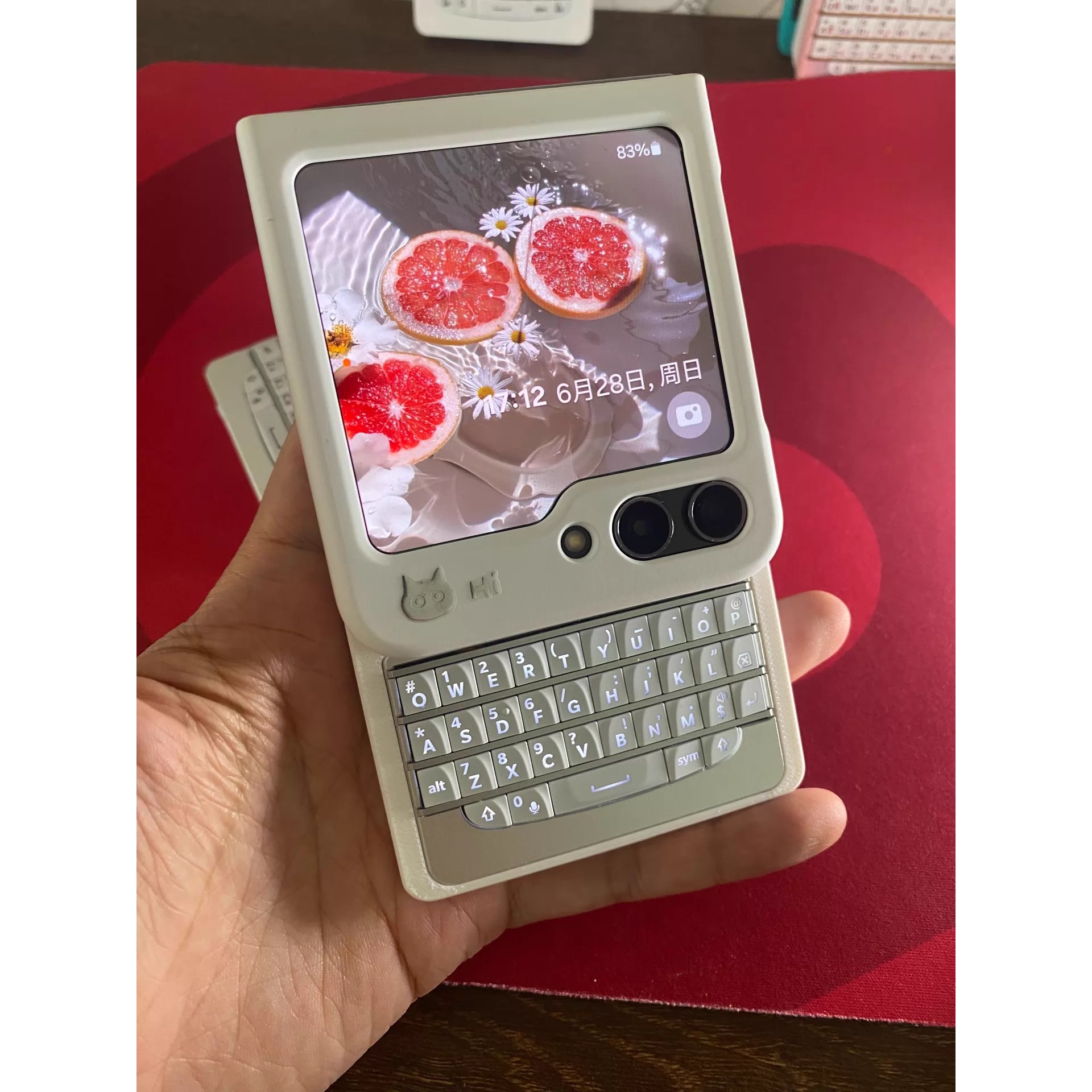 White foldable phone keyboard case shell with integrated physical QWERTY keyboard module
